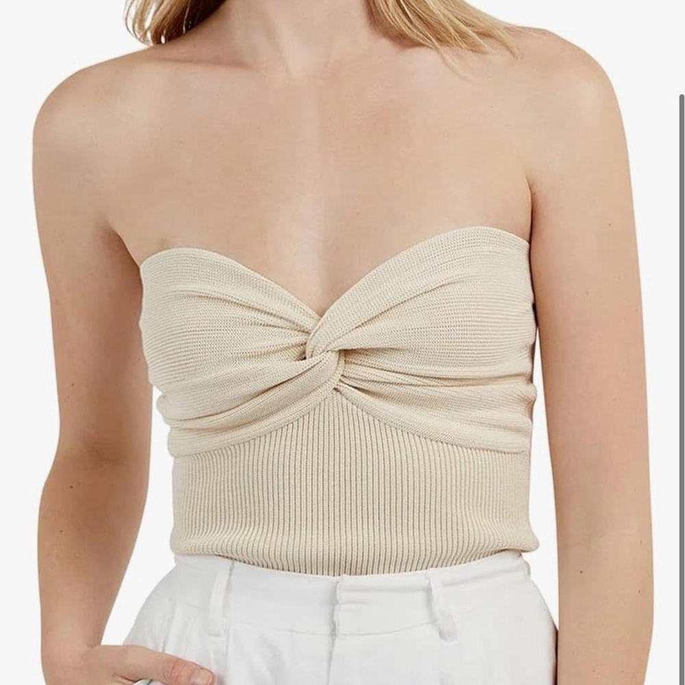 Cream Beige Ribbed Twist Front Strapless Tube Top Size L